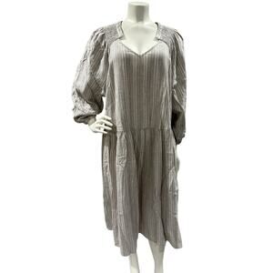 Linda Anderson Dress Women Tan Linen Blend NEW Smocked Beach Cottage Peasant XL